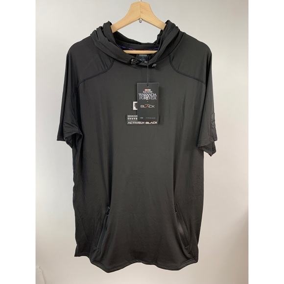 NWT Marvel Wakanda Forever x Actively Black Workout Top Hoodie Large L - Picture 2 of 10